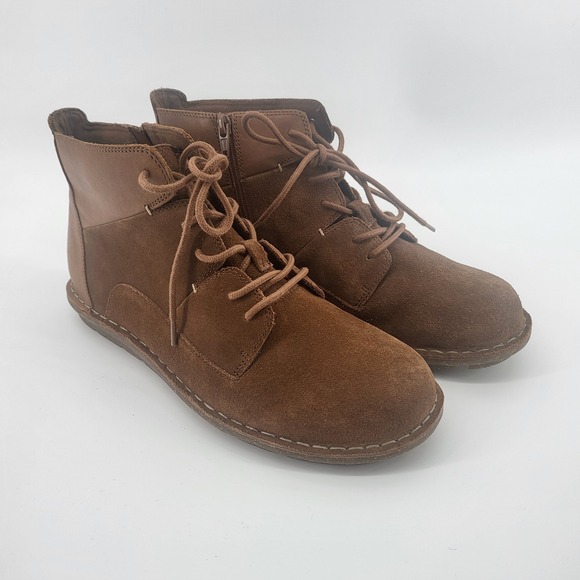 Clarks Tamitha Key Brown Suede Ankle Boots Side Zip Lace up Womens Size 9.5 Wide - Picture 1 of 8